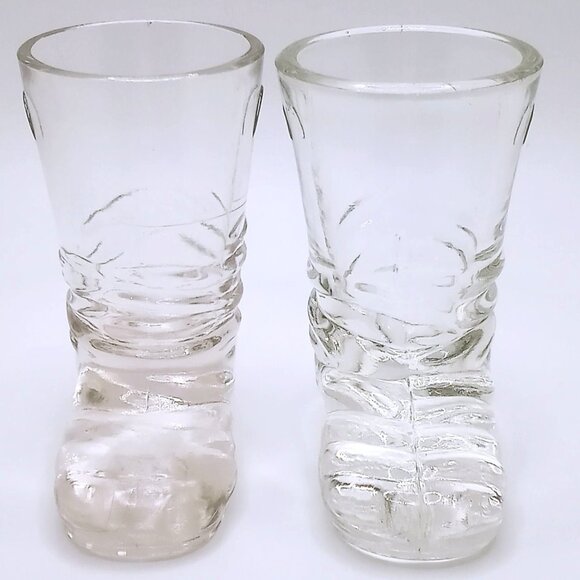 2 Vintage Cowboy Boot Shot Glasses Clear Glass Drinking Serve Ware - Picture 1 of 15